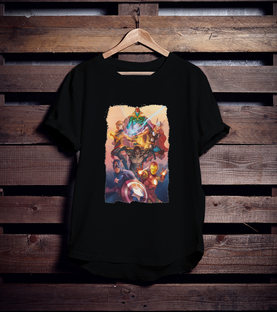 Super Avengers Captain America Iron Man Thor Black Panther Vision Team Iconic Heroes T-Shirt