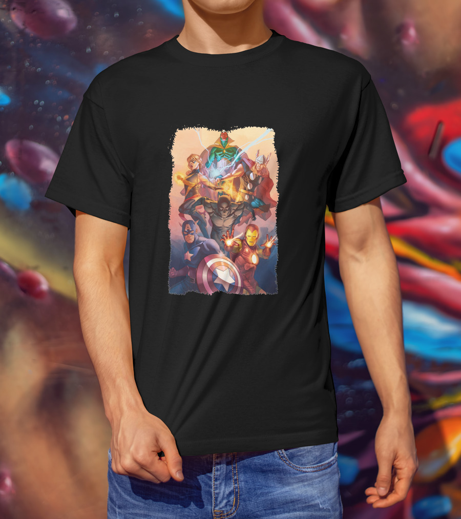 Super Avengers Captain America Iron Man Thor Black Panther Vision Team Iconic Heroes T-Shirt
