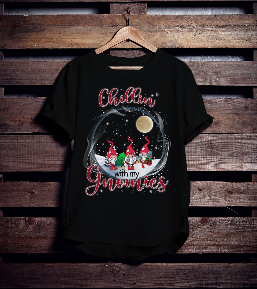 Chillin With My Gnomies Under The Moonlit Snowy Night With Stars T-Shirt