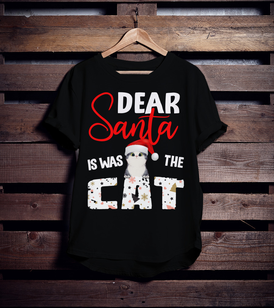 Dear Santa Cute Cat In Santa Hat Holiday Christmas T-Shirt