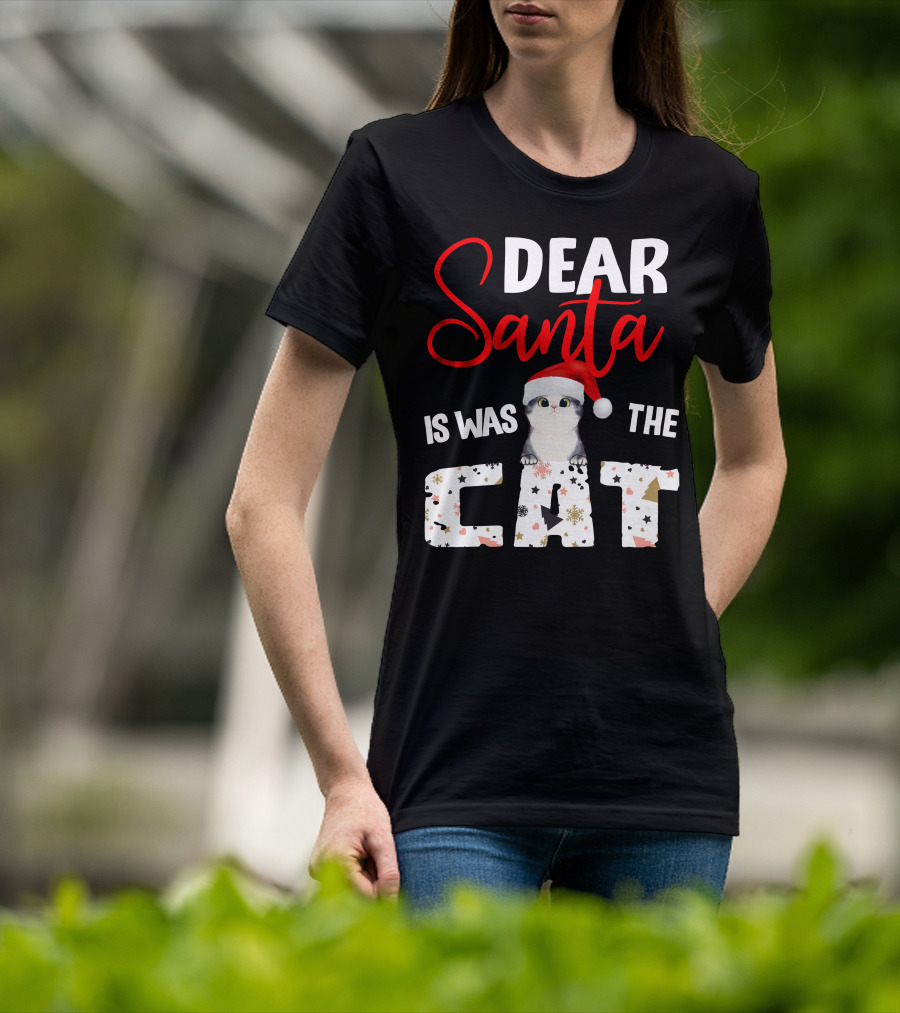 Dear Santa Cute Cat In Santa Hat Holiday Christmas T-Shirt