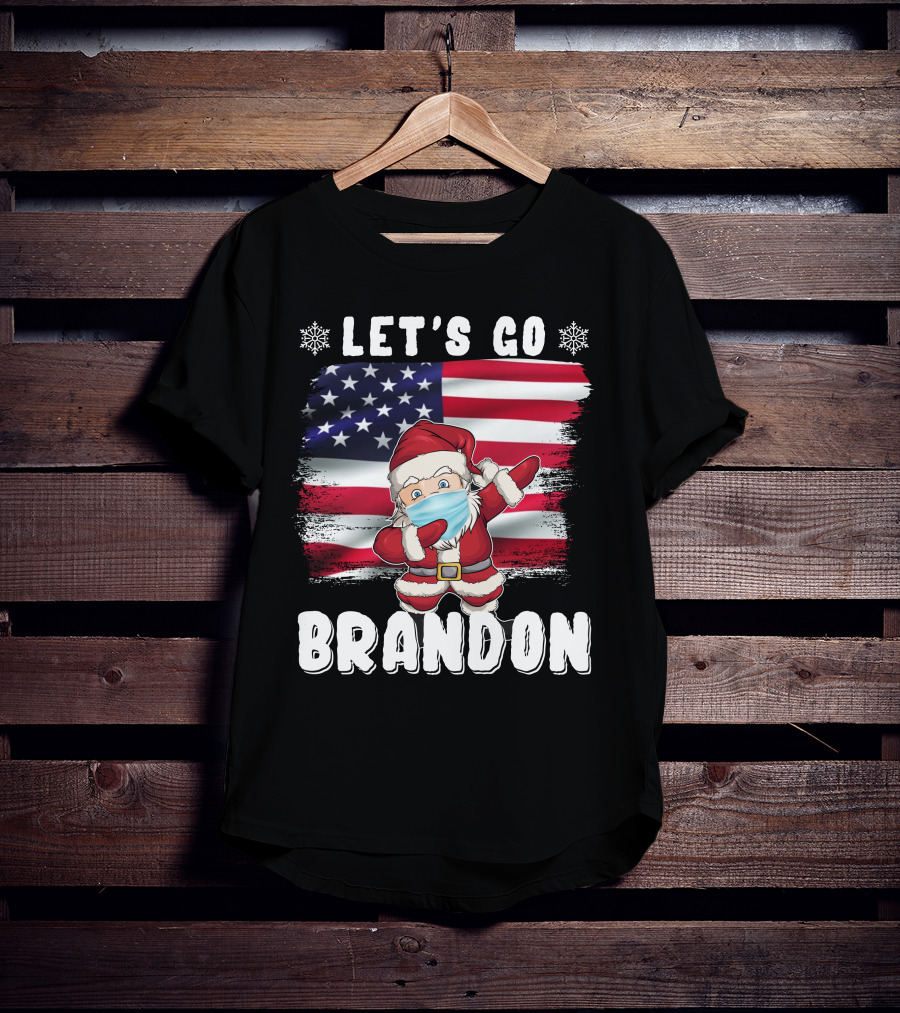 Let's Go Brandon Santa Mask American Flag Christmas T-Shirt