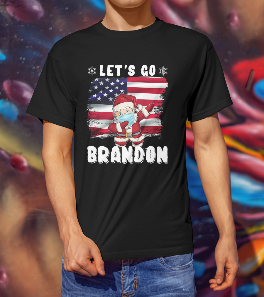Let's Go Brandon Santa Mask American Flag Christmas T-Shirt