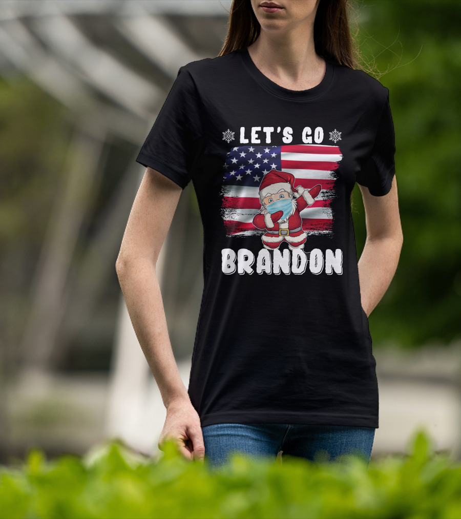 Let's Go Brandon Santa Mask American Flag Christmas T-Shirt