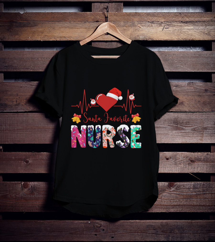 Santa Favorite Nurse Christmas Heartbeat T-Shirt