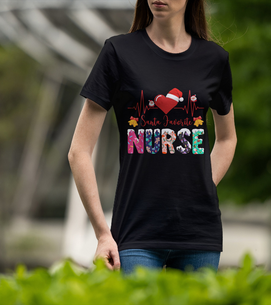 Santa Favorite Nurse Christmas Heartbeat T-Shirt