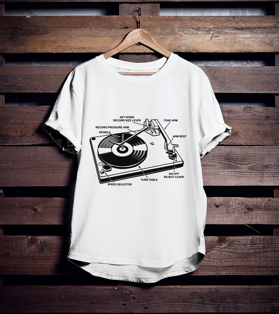 Vinyl Record Player Diagram Tone Arm Turn Table T-Shirt