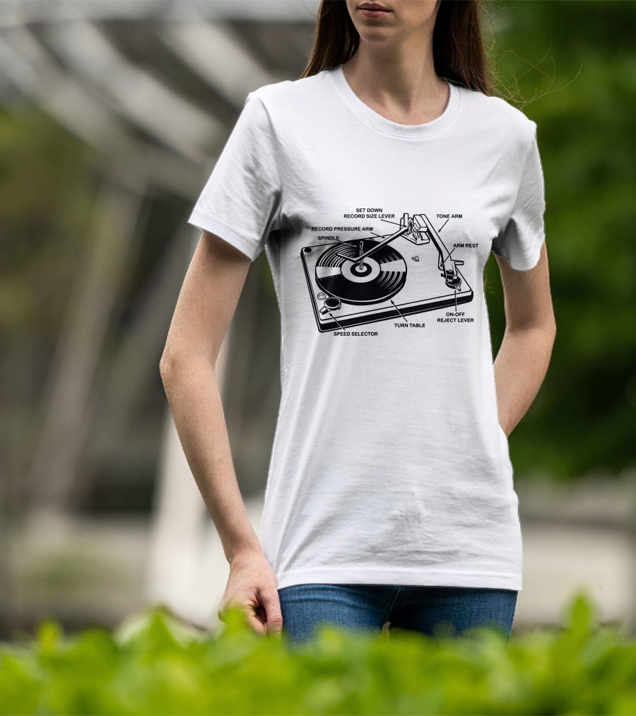 Vinyl Record Player Diagram Tone Arm Turn Table T-Shirt