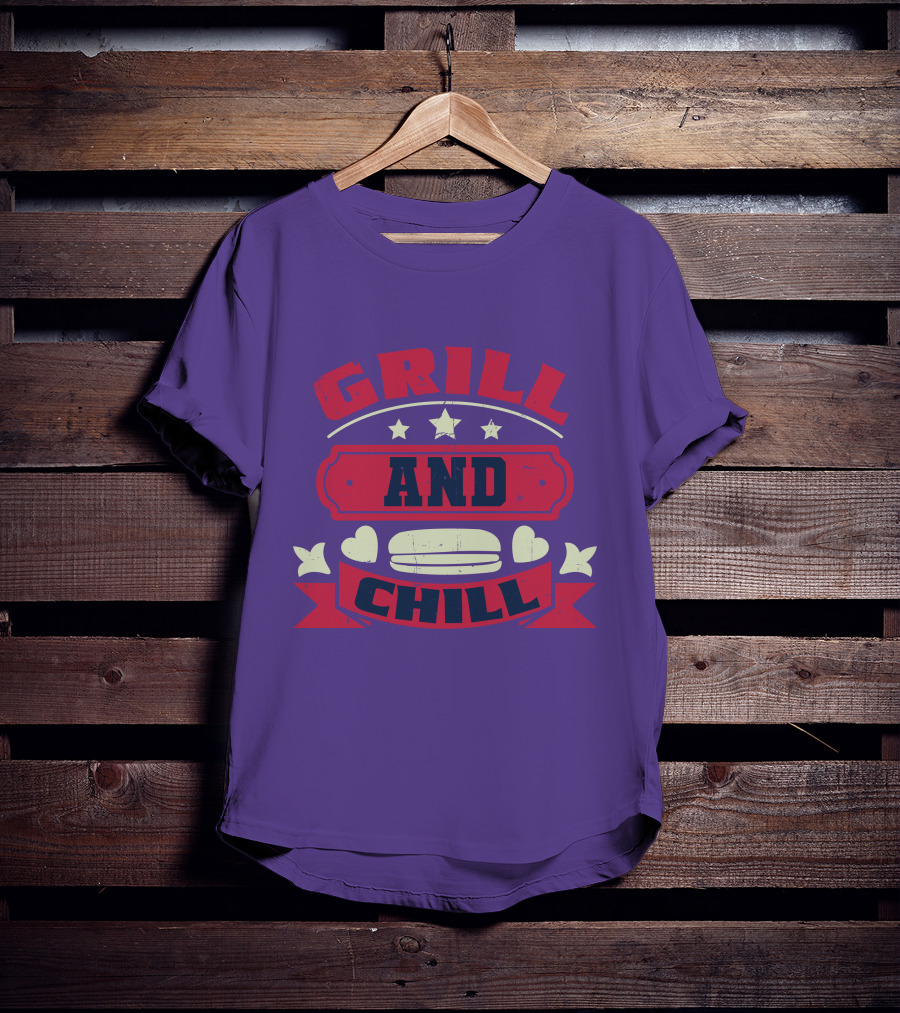 GRILL AND CHILL Stars And Hearts BBQ Burger Banner T-Shirt