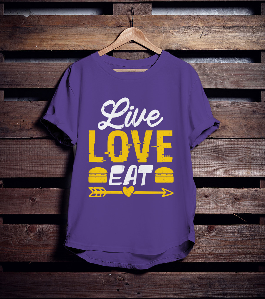 Live Love Eat With Burgers And Heart Arrow On Red T-Shirt