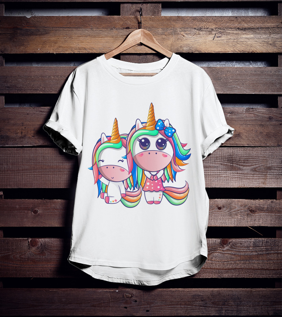 Happy Friendship With Cute Funny Unicorns And Rainbow Elements T-Shirt