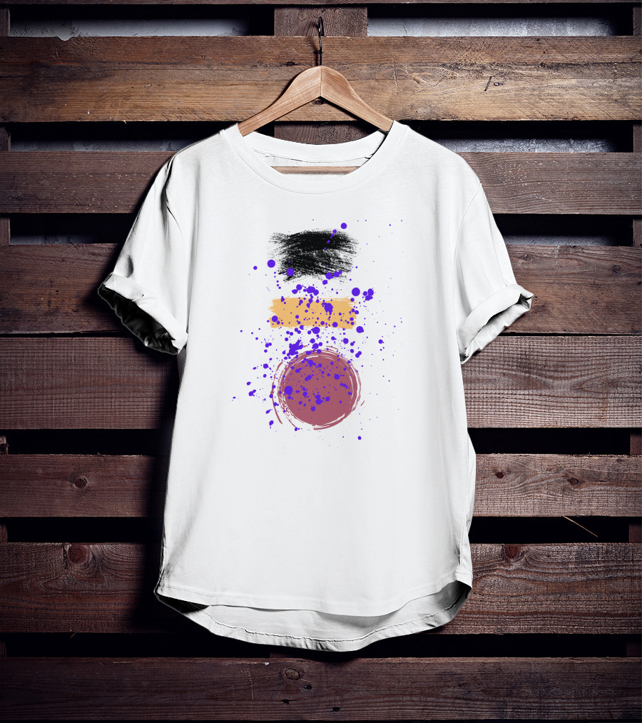 Painting Freestyle Black Yellow Purple Splatter Circle T-Shirt
