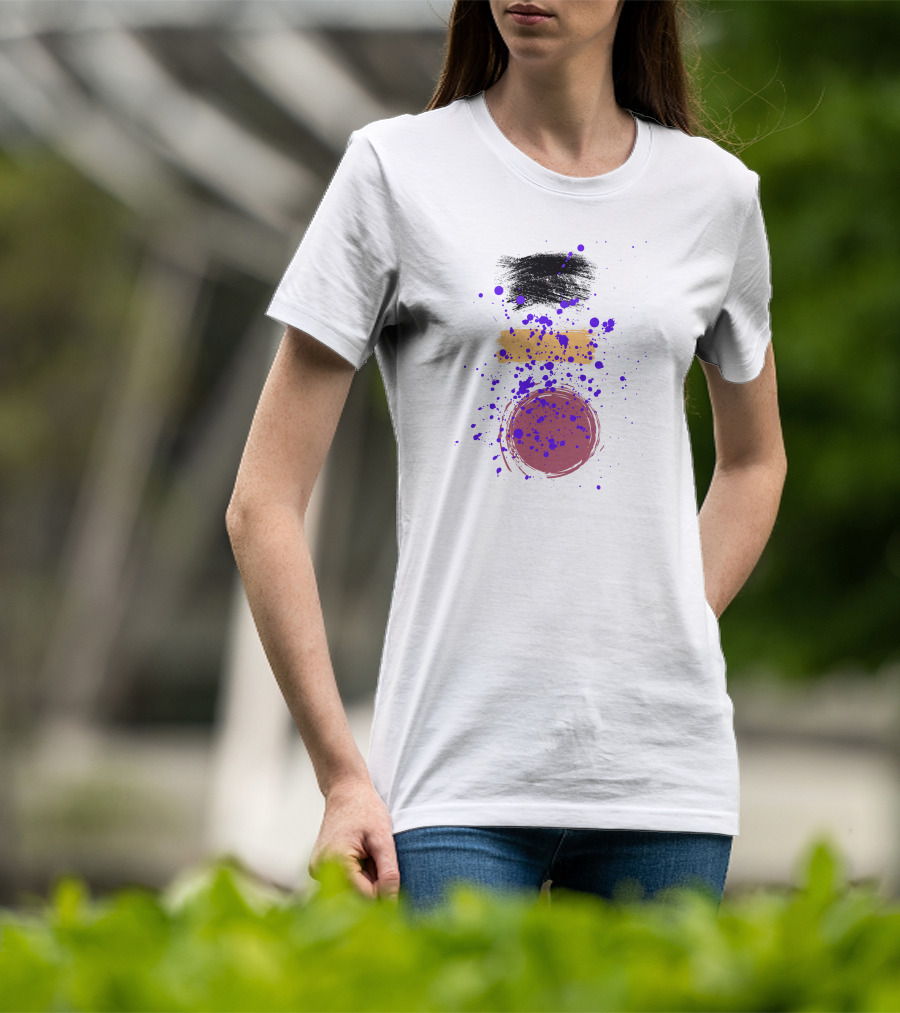 Painting Freestyle Black Yellow Purple Splatter Circle T-Shirt