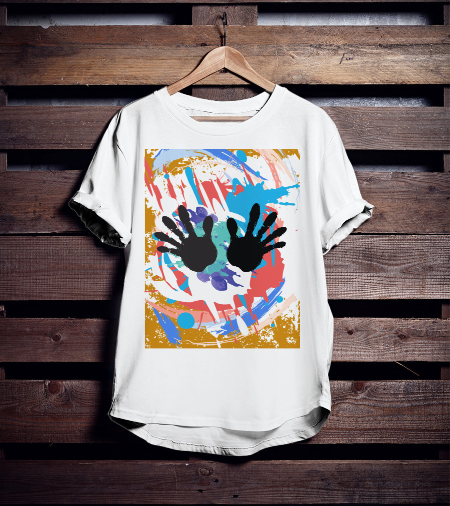 Colorful Splash With Black Handprints T-Shirt