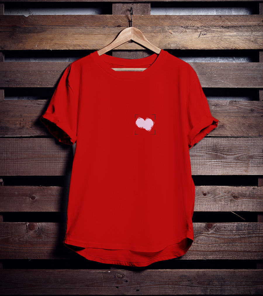 Heart With Framed Brushstroke Texture On Red T-Shirt