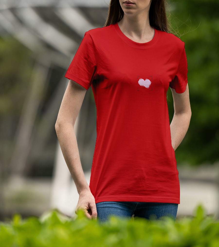 Heart With Framed Brushstroke Texture On Red T-Shirt