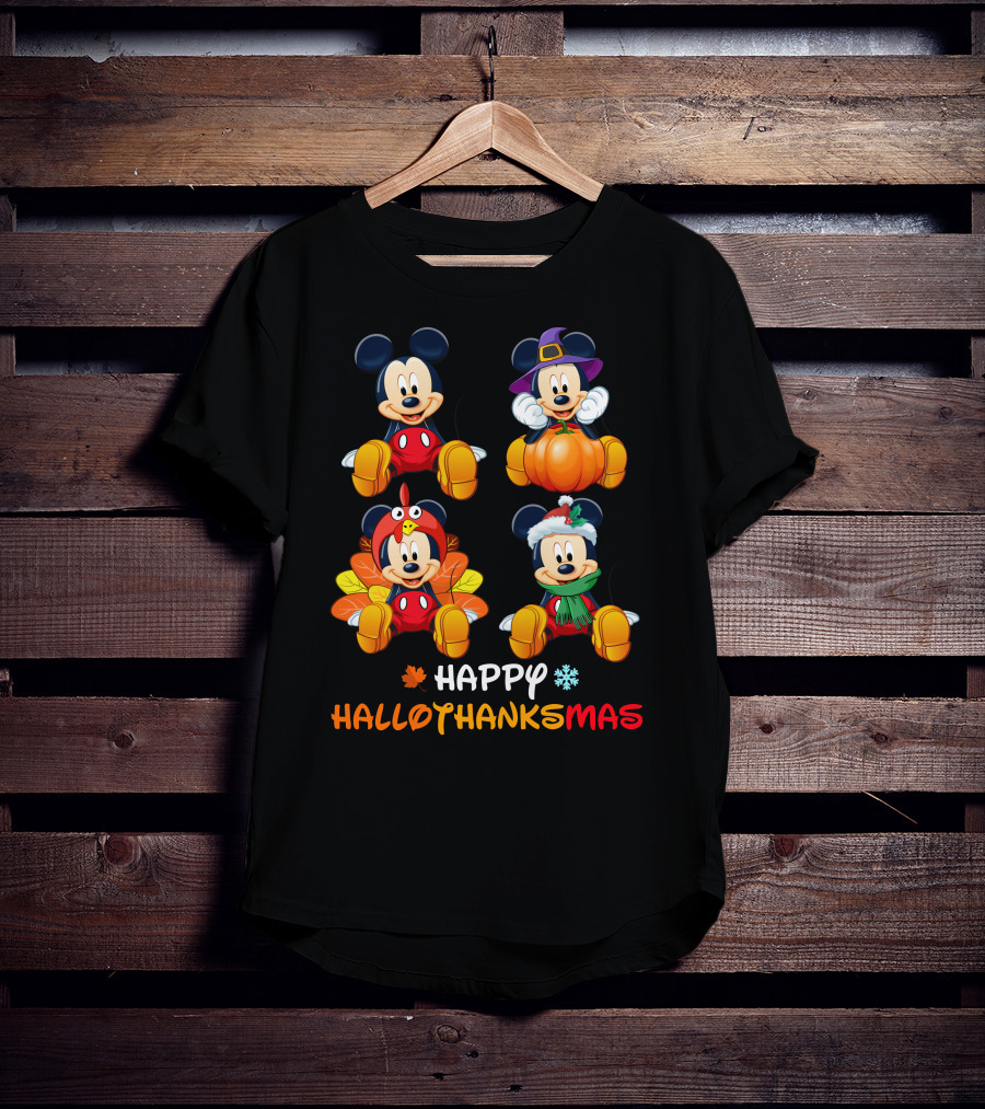 Happy Hallothanksmas Mickey Mouse Pumpkin Turkey Snowflake T-Shirt