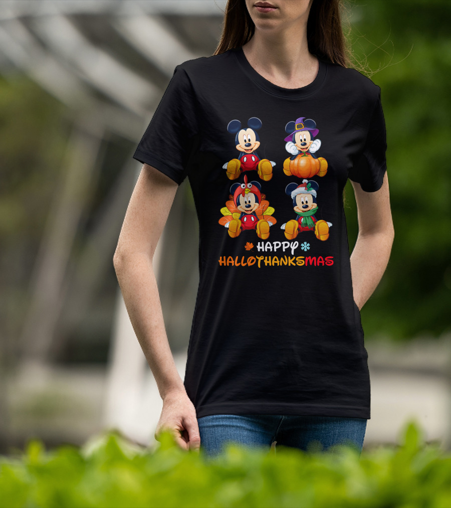 Happy Hallothanksmas Mickey Mouse Pumpkin Turkey Snowflake T-Shirt