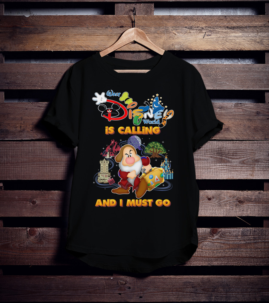 Walt Disney World Is Calling And I Must Go Grumpy Dwarf With Icons T-Shirt