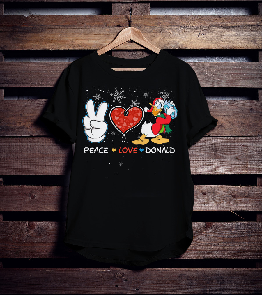 Peace Love Donald Duck Christmas Gift Snowflakes T-Shirt