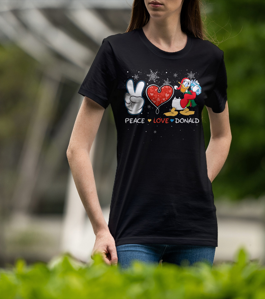 Peace Love Donald Duck Christmas Gift Snowflakes T-Shirt
