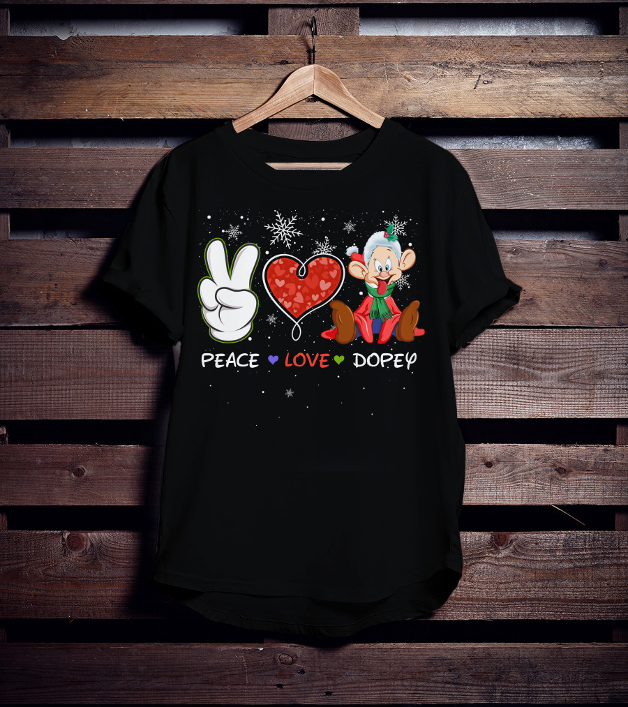 Peace Love Dopey Holiday Christmas Snowflakes T-Shirt