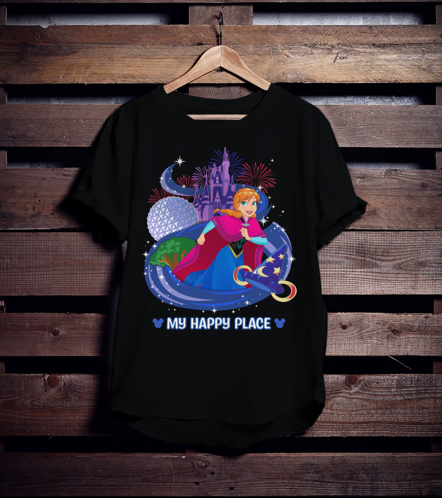 My Happy Place Anna Disney Parks Fireworks And Spaceship Earth T-Shirt