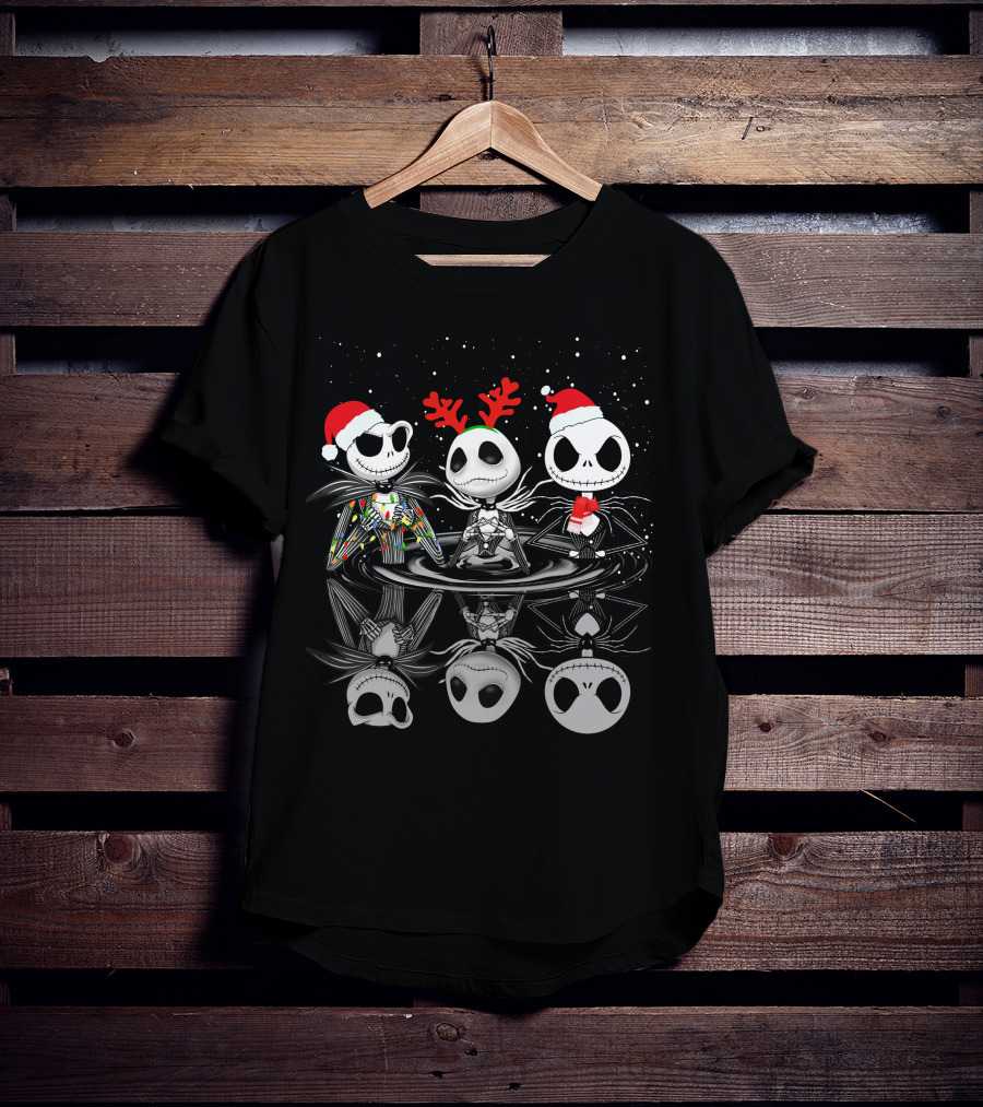 Jack Skellington Santa And Reindeer Reflections T-Shirt