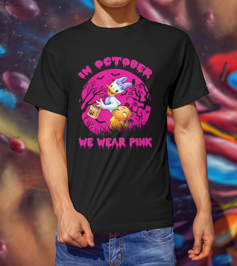 In October We Wear Pink Daisy Duck Halloween Theme T-Shirt