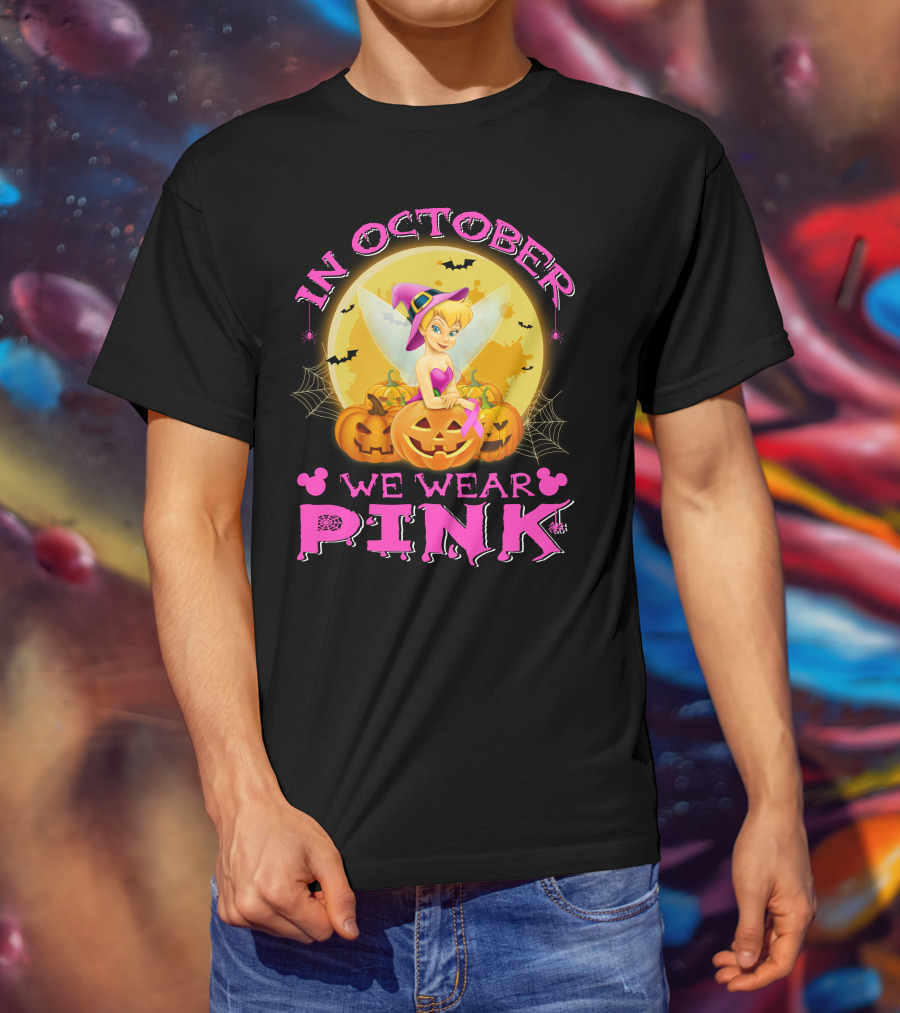 Tinker Bell In October We Wear Pink Halloween Pumpkins T-Shirt