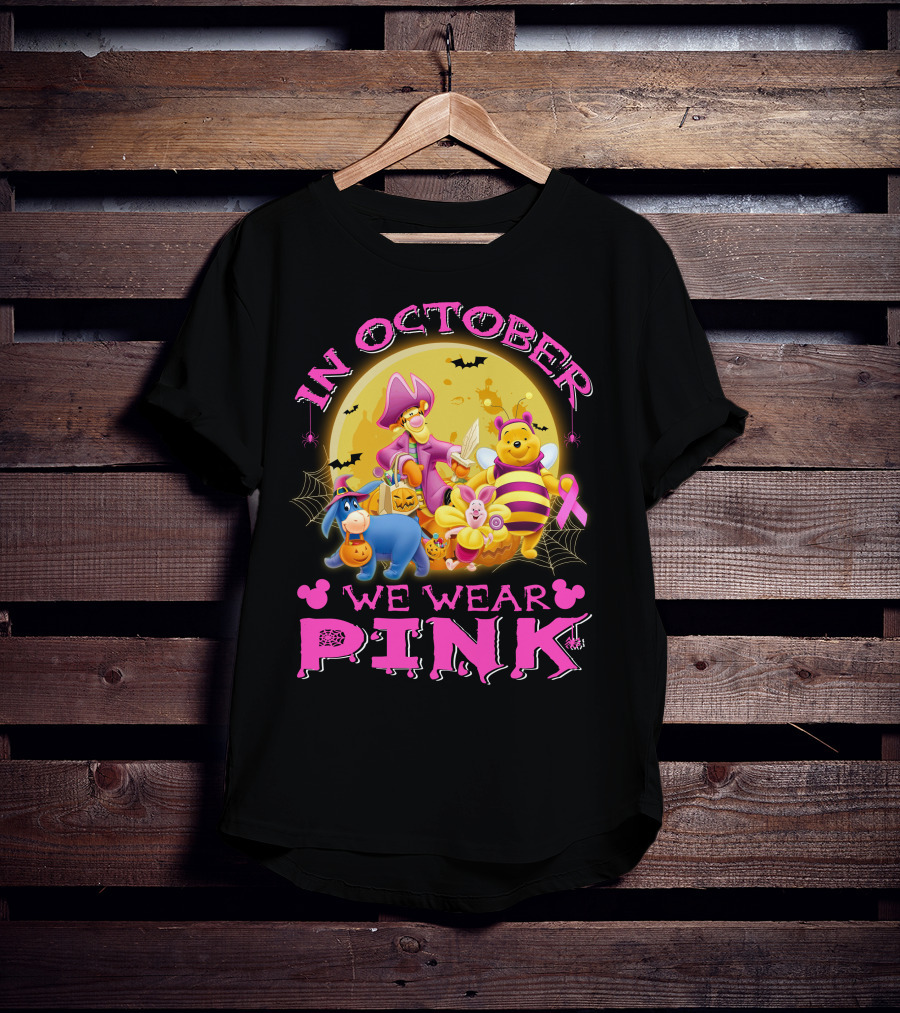 In October We Wear Pink Winnie The Pooh Halloween Breast Cancer Awareness T-Shirt