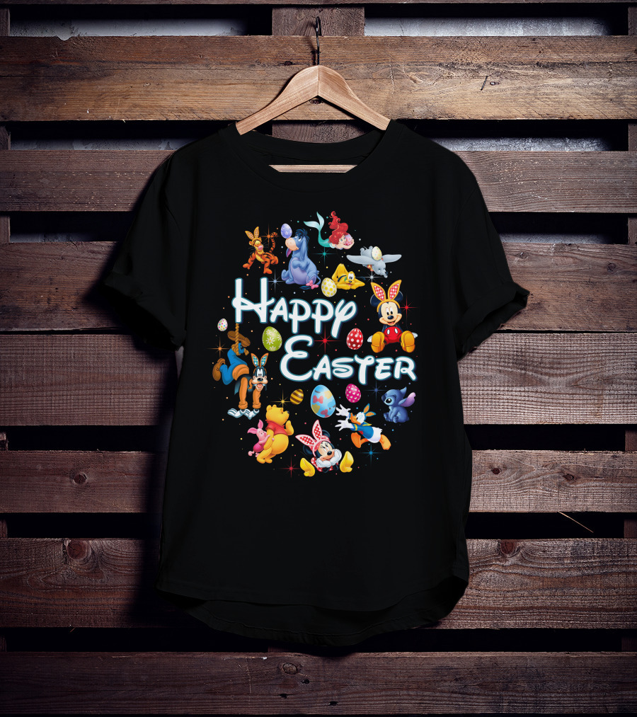 Happy Easter Disney Mickey Minnie Winnie Stitch Goofy Eeyore Ariel Dumbo Tigger T-Shirt