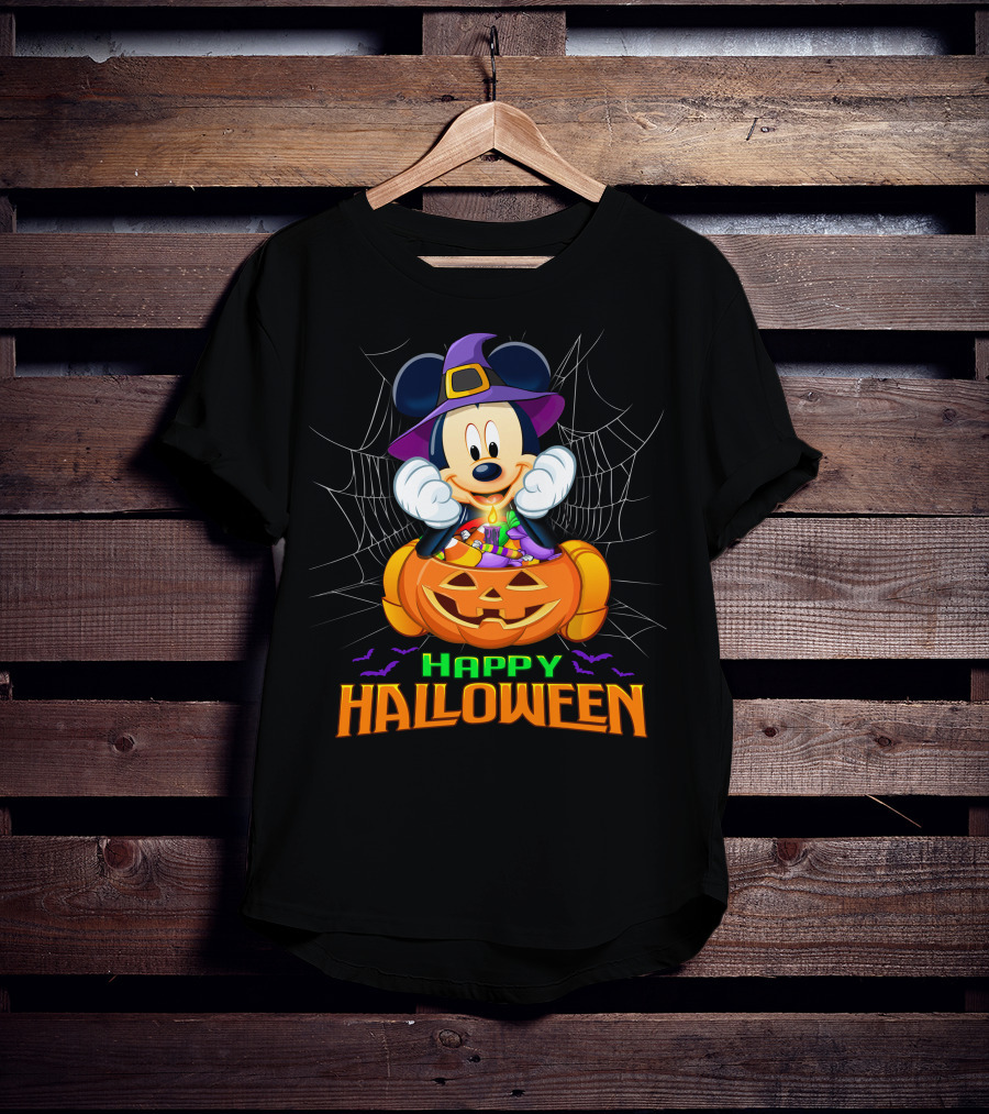 Happy Halloween Mickey Pumpkin And Spider Web T-Shirt
