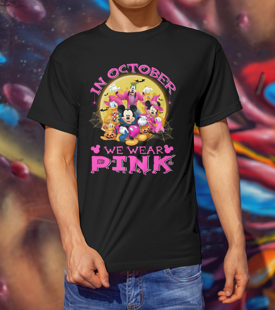 In October We Wear Pink Disney Halloween Characters T-Shirt