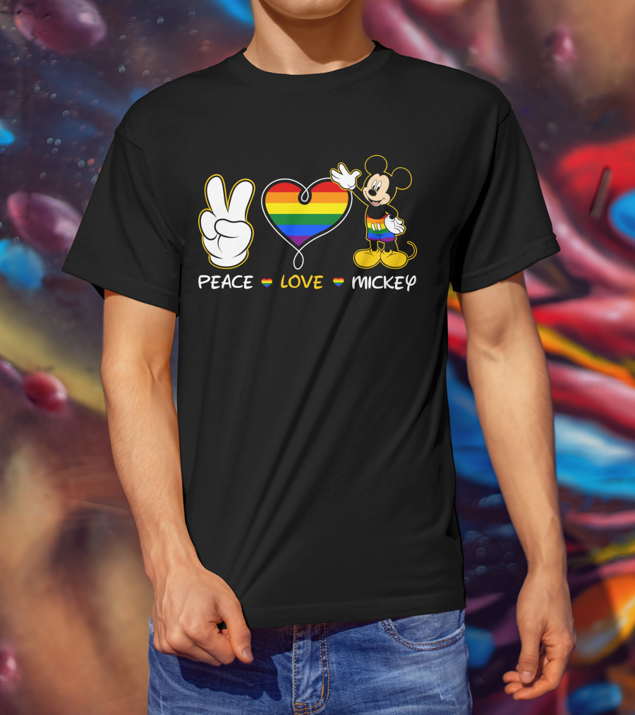 PEACE LOVE MICKEY Rainbow Pride T-Shirt