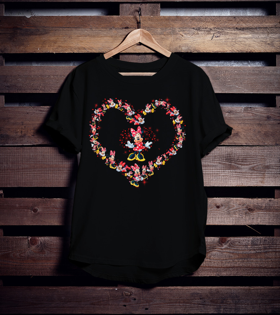 Minnie Heart Pattern With Red Polka Dot Bow And Yellow Shoes T-Shirt