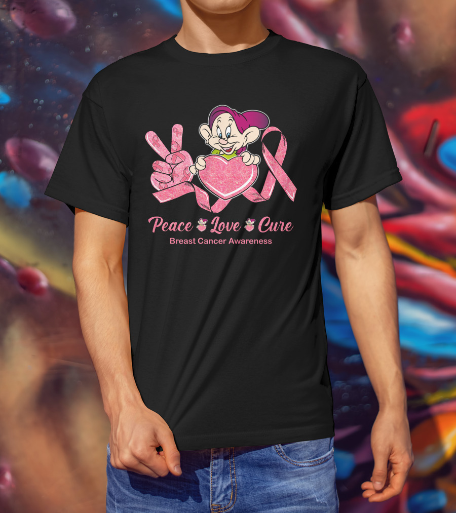 Peace Love Cure Dopey Breast Cancer Awareness T-Shirt