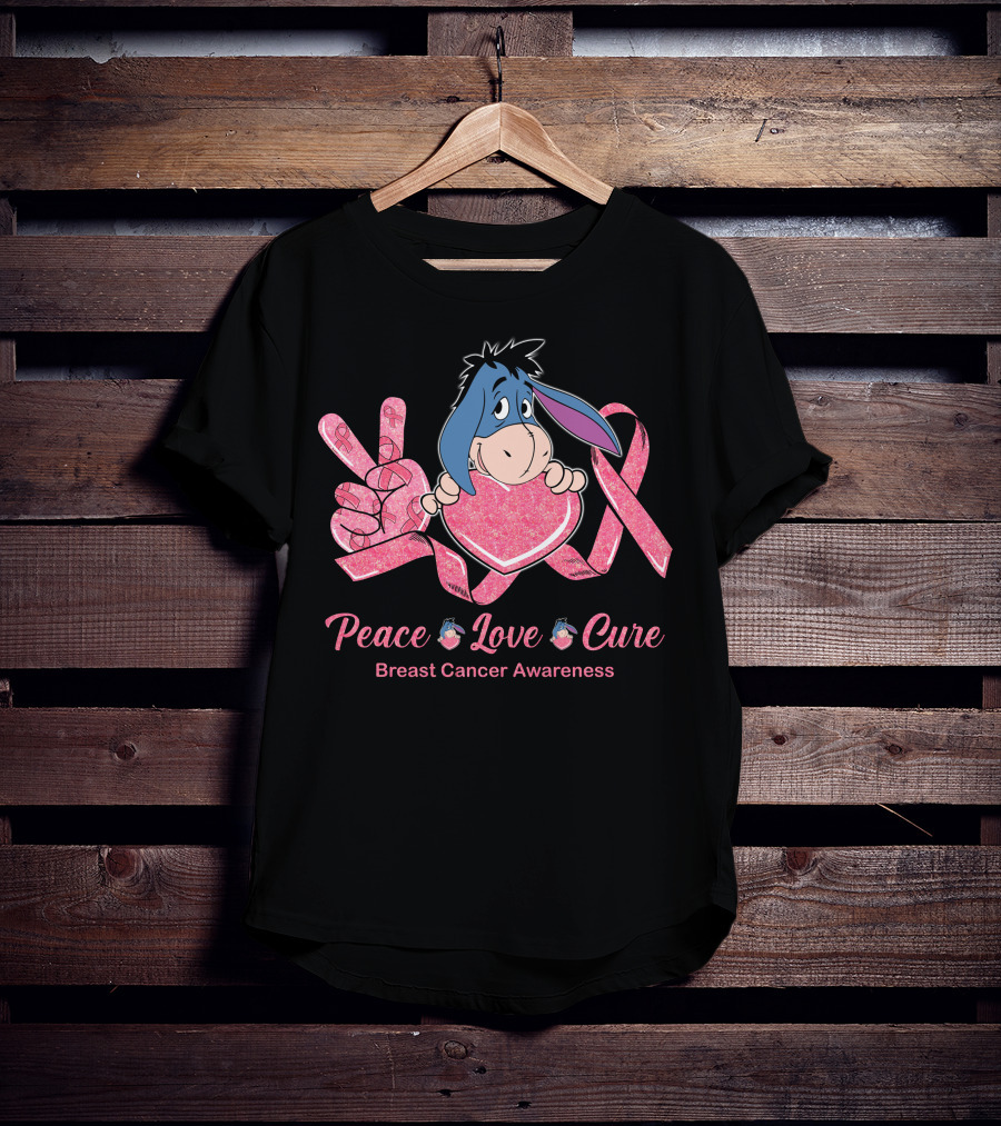 Peace Love Cure Breast Cancer Awareness Eeyore T-Shirt