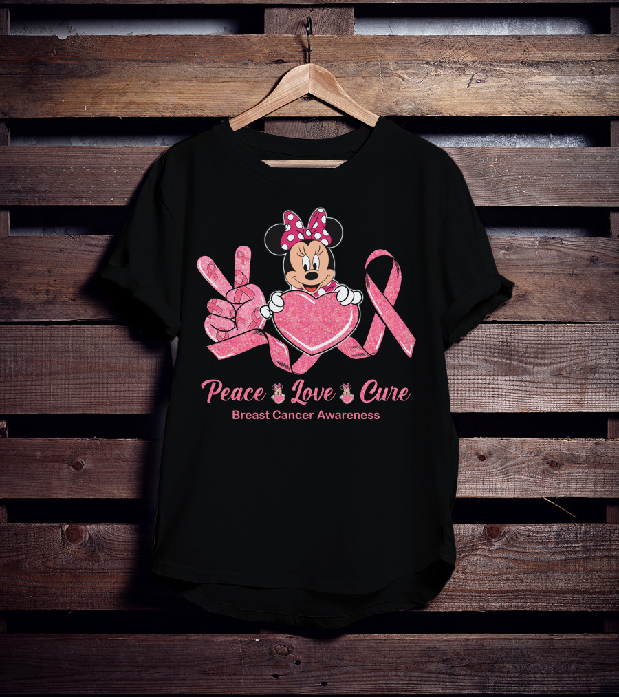 Peace Love Cure Minnie Breast Cancer Awareness T-Shirt