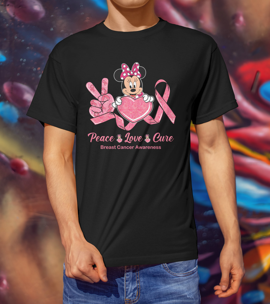 Peace Love Cure Minnie Breast Cancer Awareness T-Shirt