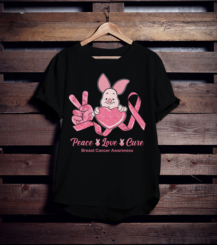 Peace Love Cure Piglet Breast Cancer Awareness T-Shirt