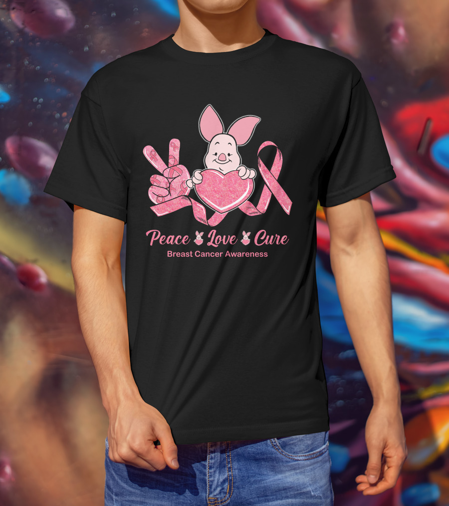 Peace Love Cure Piglet Breast Cancer Awareness T-Shirt