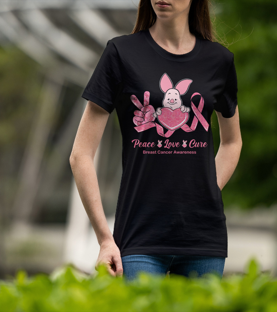 Peace Love Cure Piglet Breast Cancer Awareness T-Shirt