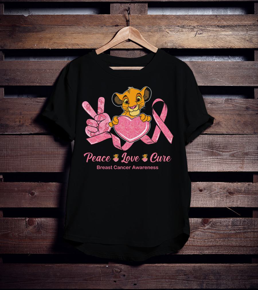 Peace Love Cure Simba Breast Cancer Awareness T-Shirt