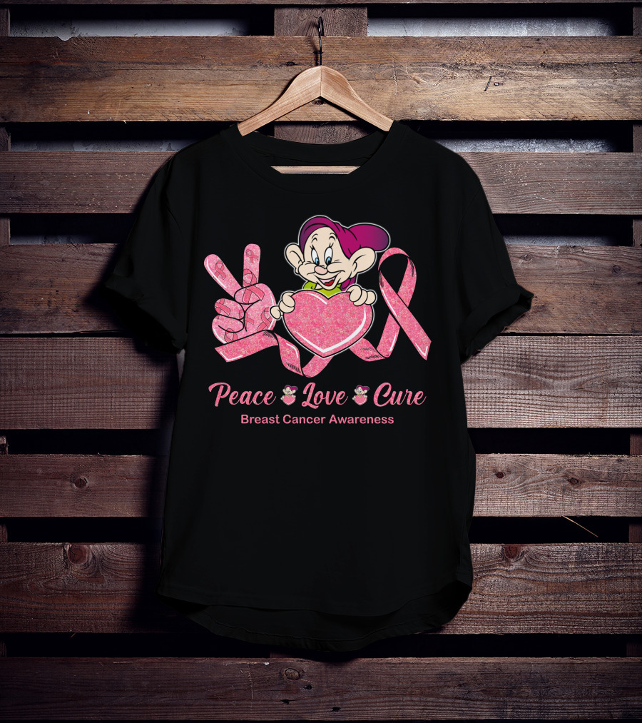 Dopey Peace Love Cure Breast Cancer Awareness T-Shirt