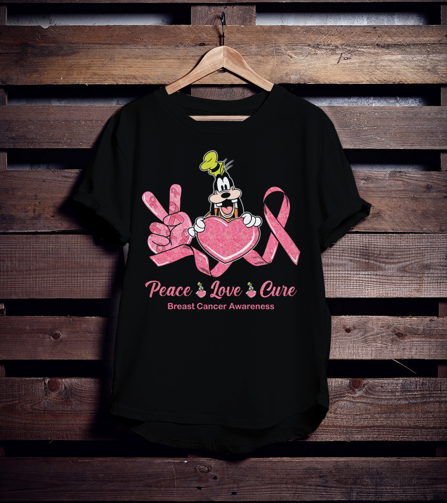 Peace Love Cure Breast Cancer Awareness Goofy T-Shirt