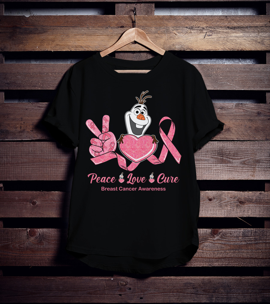 Peace Love Cure Breast Cancer Awareness Olaf T-Shirt