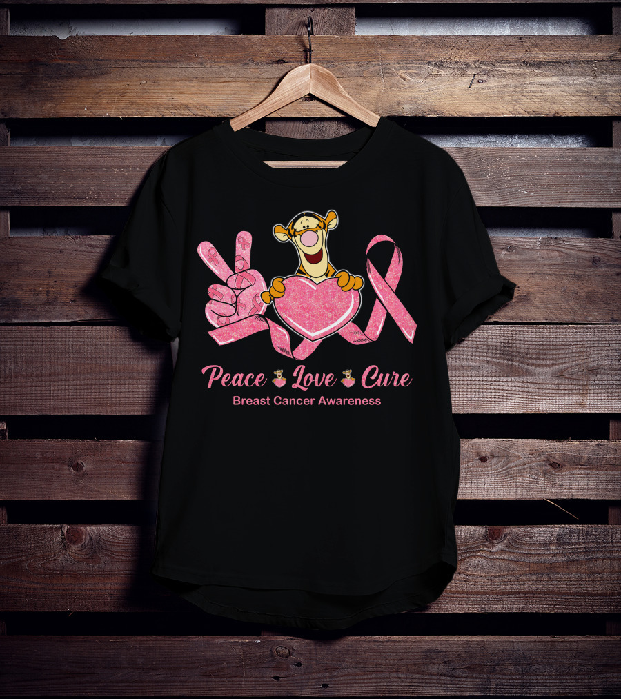 Tigger Peace Love Cure Breast Cancer Awareness T-Shirt