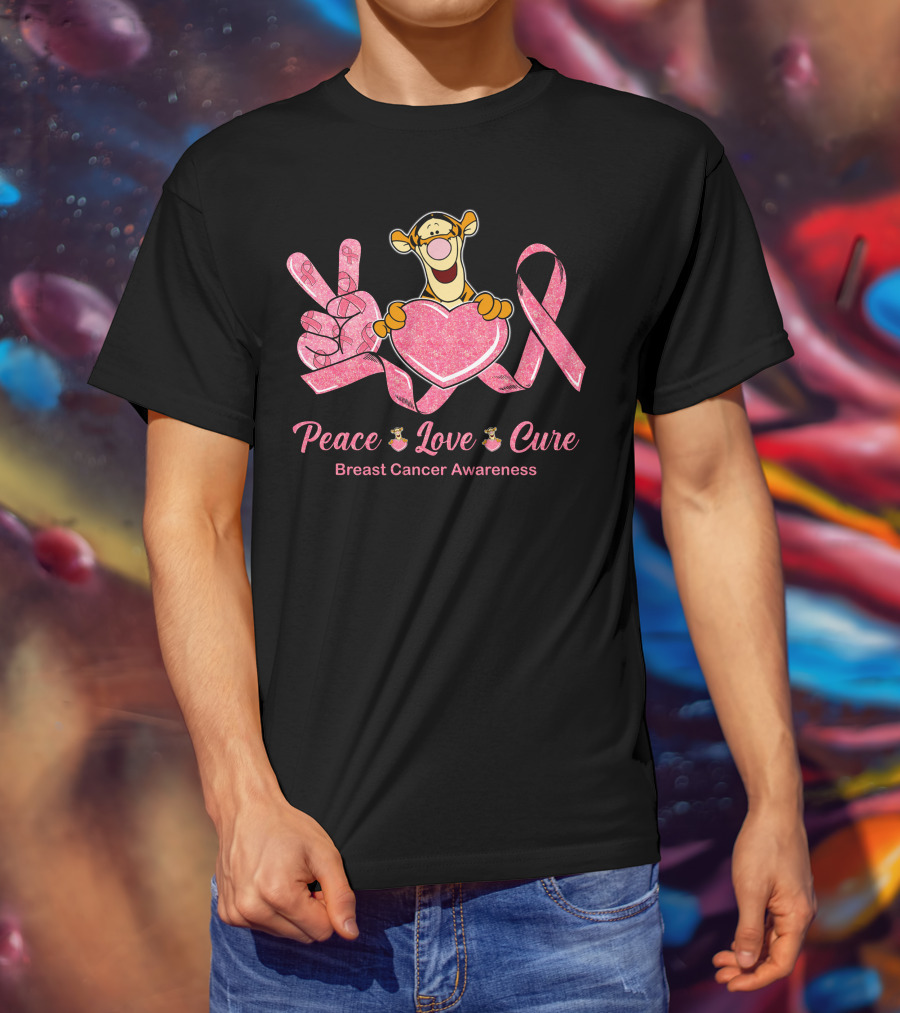 Tigger Peace Love Cure Breast Cancer Awareness T-Shirt
