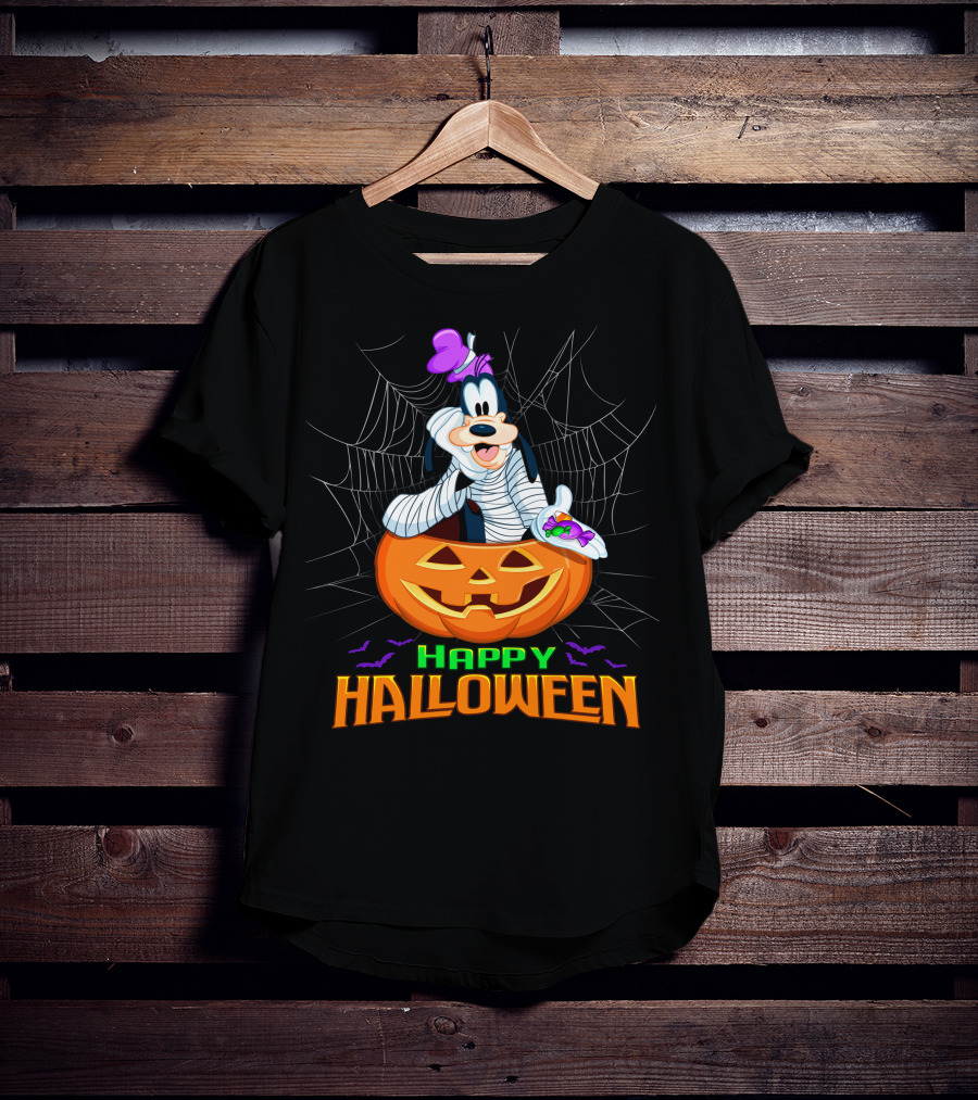 Goofy Happy Halloween Mummy Pumpkin And Candy T-Shirt